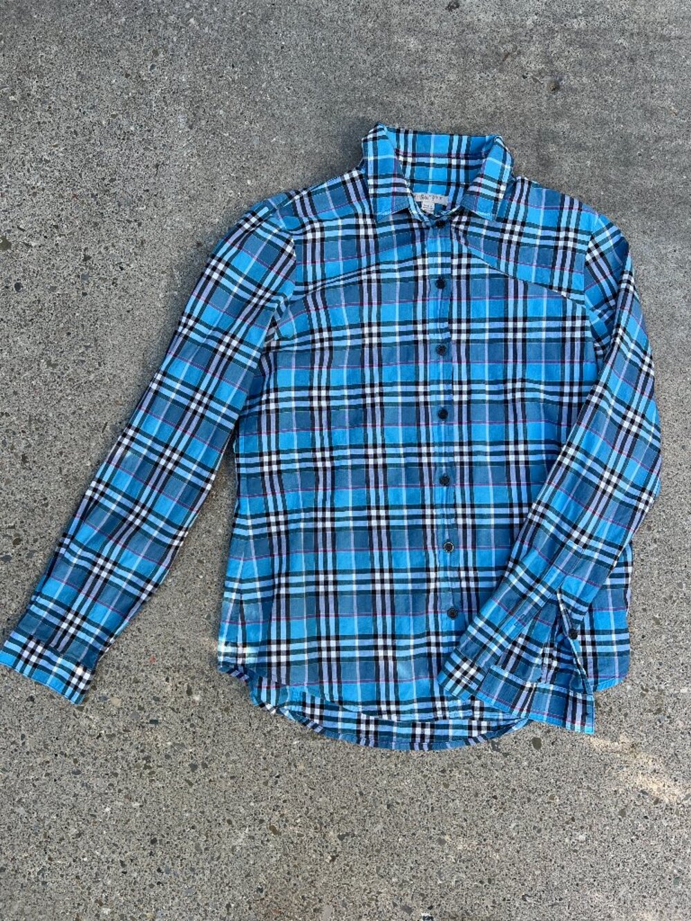 Burberry Brit Plaid Button Down Shirt Blue Black Check - Size M